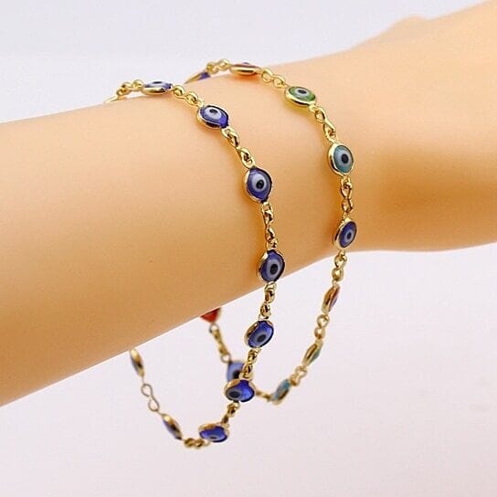 18k Gold Filled High Polish Finsh Evil Eye Bracelet Discount Classic