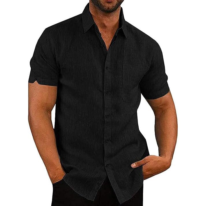 Mens Button Down Short Sleeve Linen Shirts Cheapest Pice