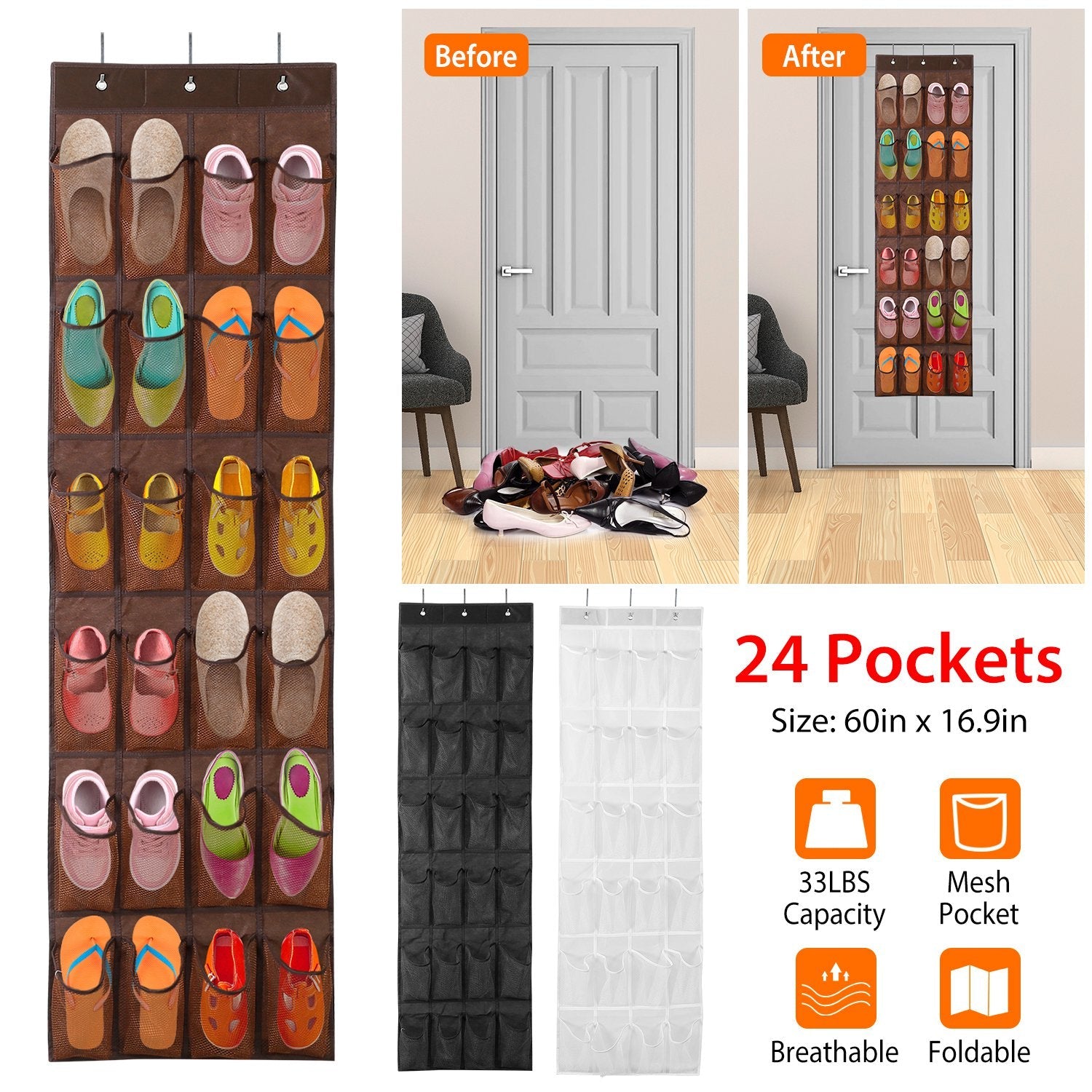 24 Pockets Over the Door Shoe Rack Sale New