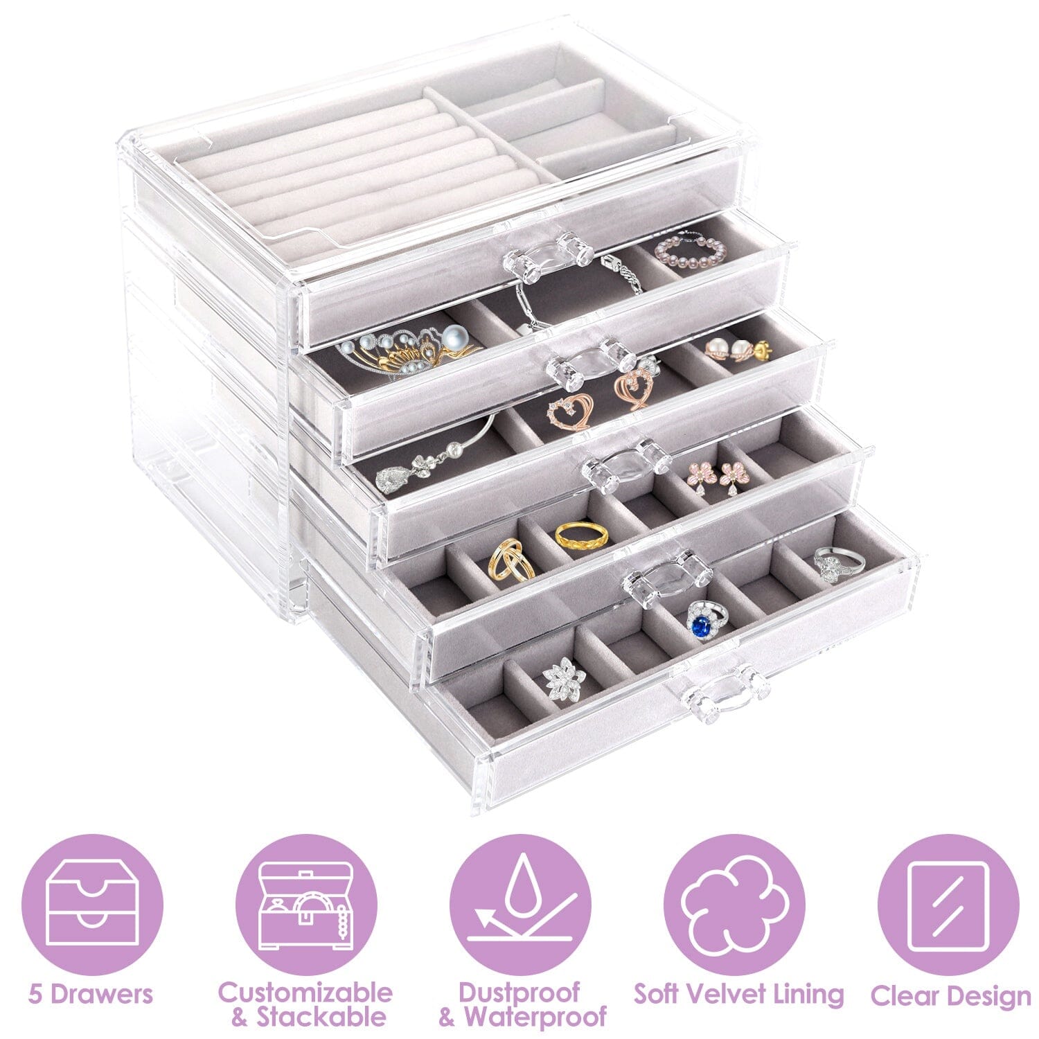 Clear Acrylic Jewelry Box Organizer with 5 Stackable Drawers Cheap Pice Low Shipping Fee