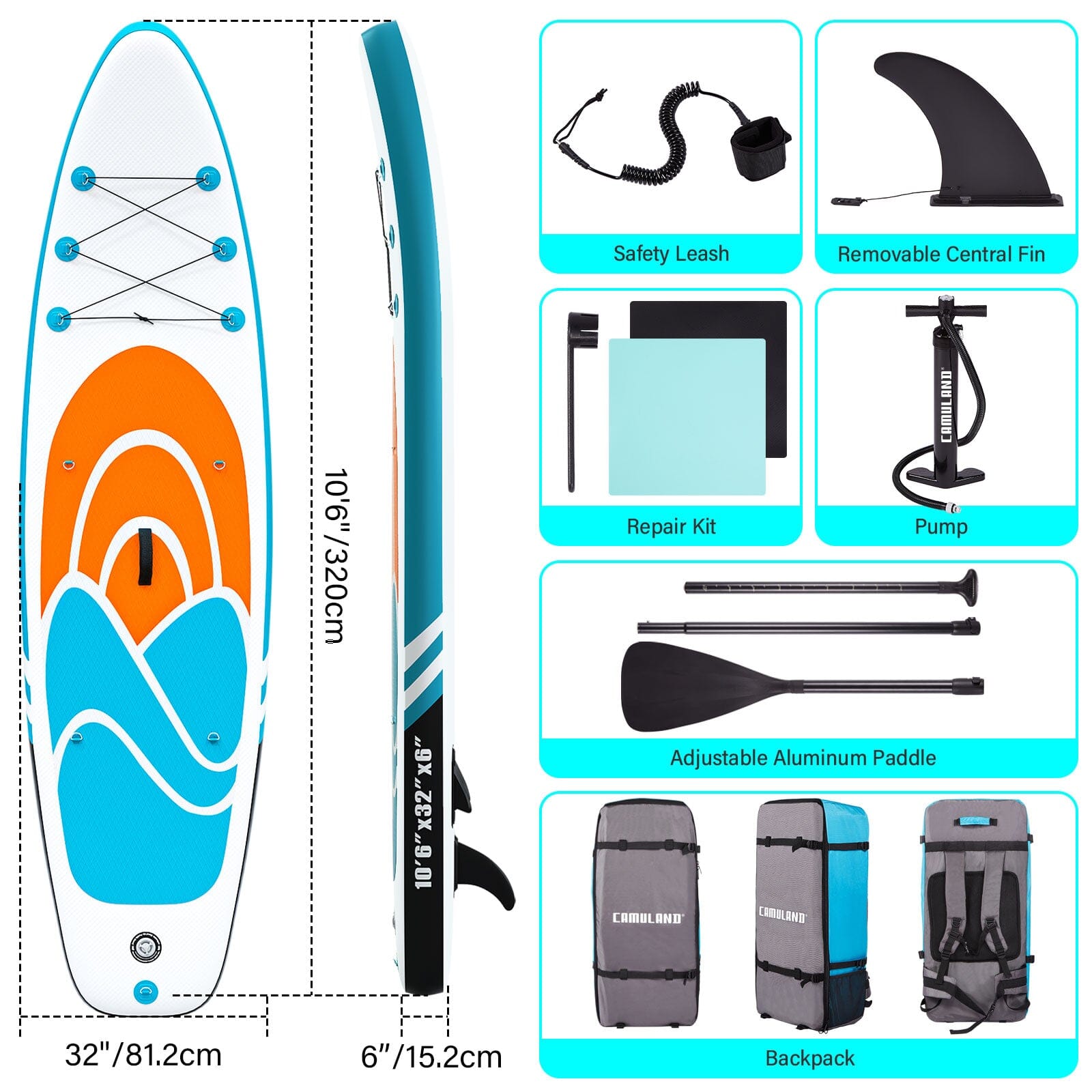 Inflatable Paddle Board Stand up Adults with Adjustable Paddle and Removable Fin Orange Clearance Online