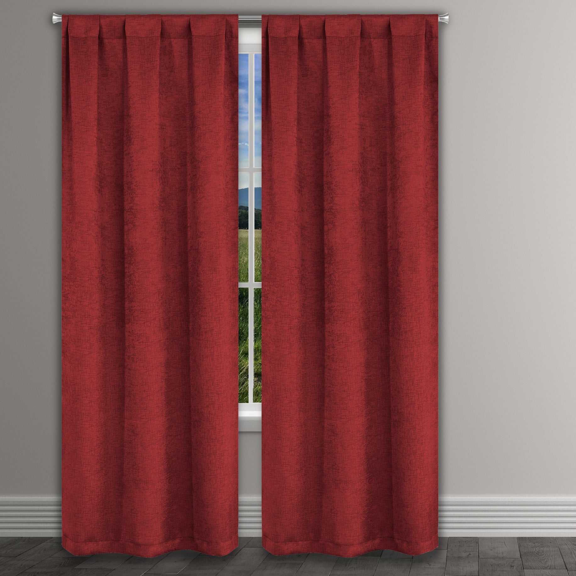 Heavy Suede Embossed Textured Blackout Thermal Window Curtain Pair Panel Cheap View