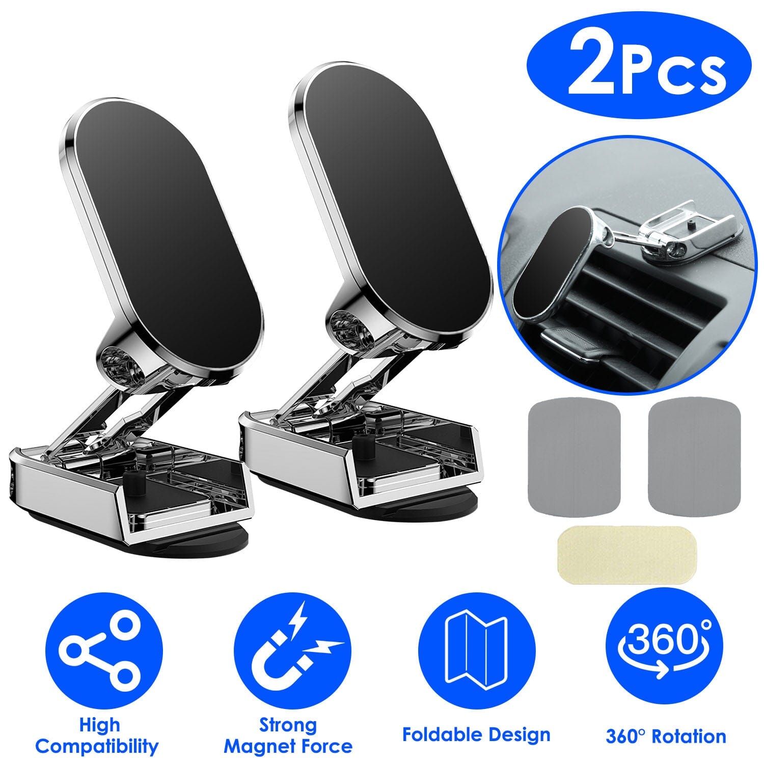 2-Pieces: Foldable Magnetic Car Phone Holder With Credit Card For Sale