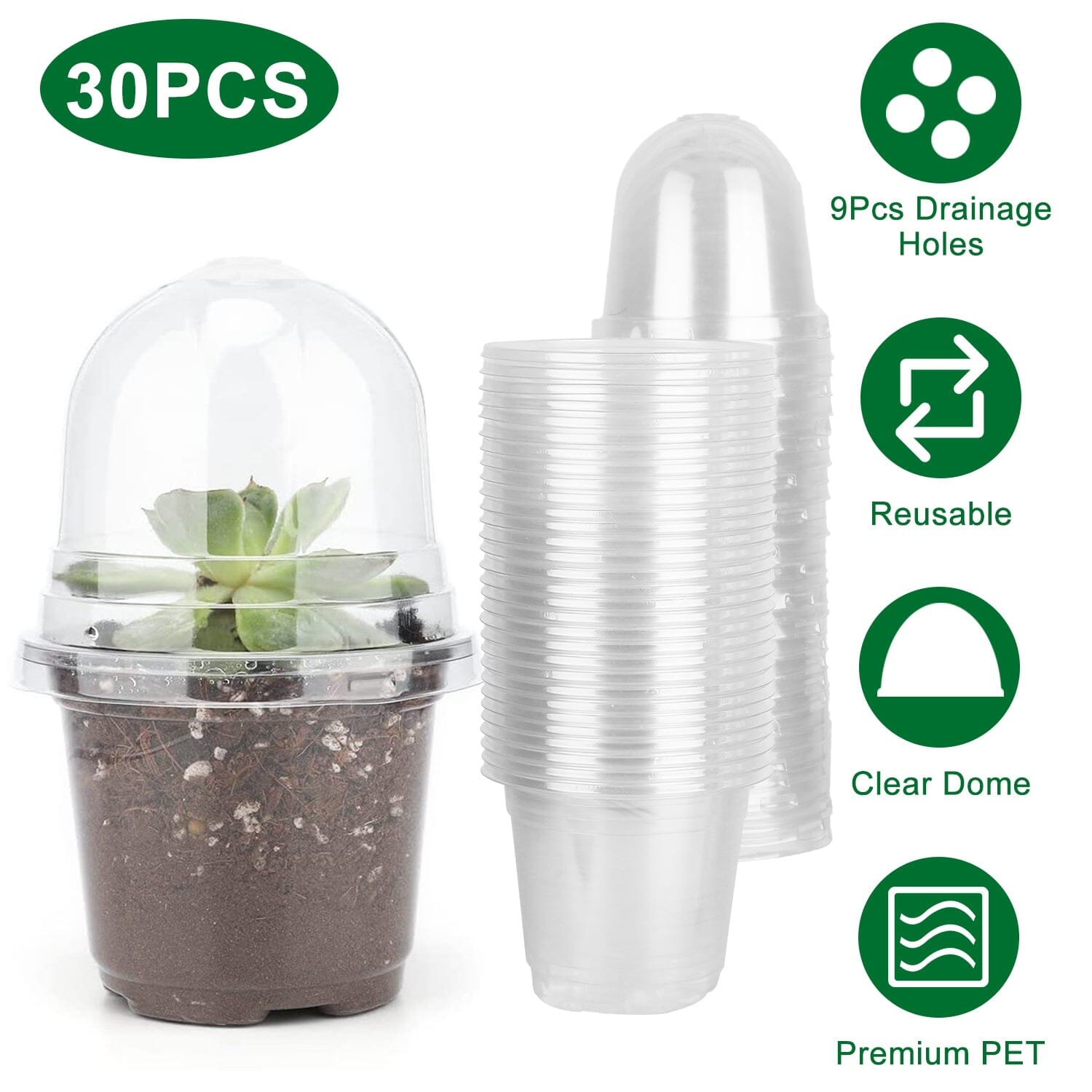 30-Pieces: Plant Nursery Pots PET Flower Seed Starting Pots Container with Dome Drainage Holes High Quality For Sale