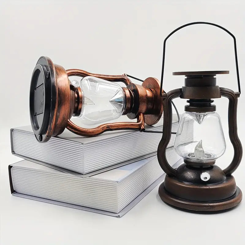 Retro Kerosene Lamp LED Horse Lantern Outdoor Waterproof Portable Rechargeable Solar Powered Flame Light Clearance Recommend