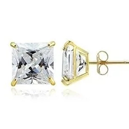 18k Gold Filled High Polish Finsh Stud Earring with Cubic Zirconia Square Golden Tone 8mm Discount Get To Buy