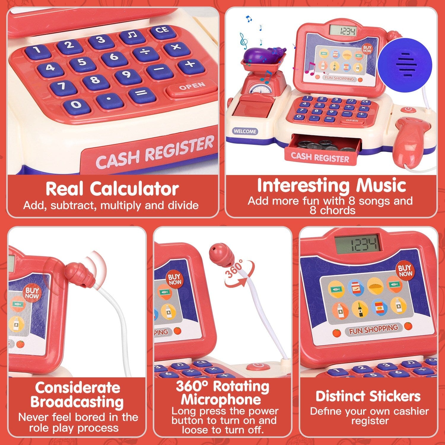 Kids Cash Register Pretend Play Cashier Toy with Scanner Calculator Real Cheap Online