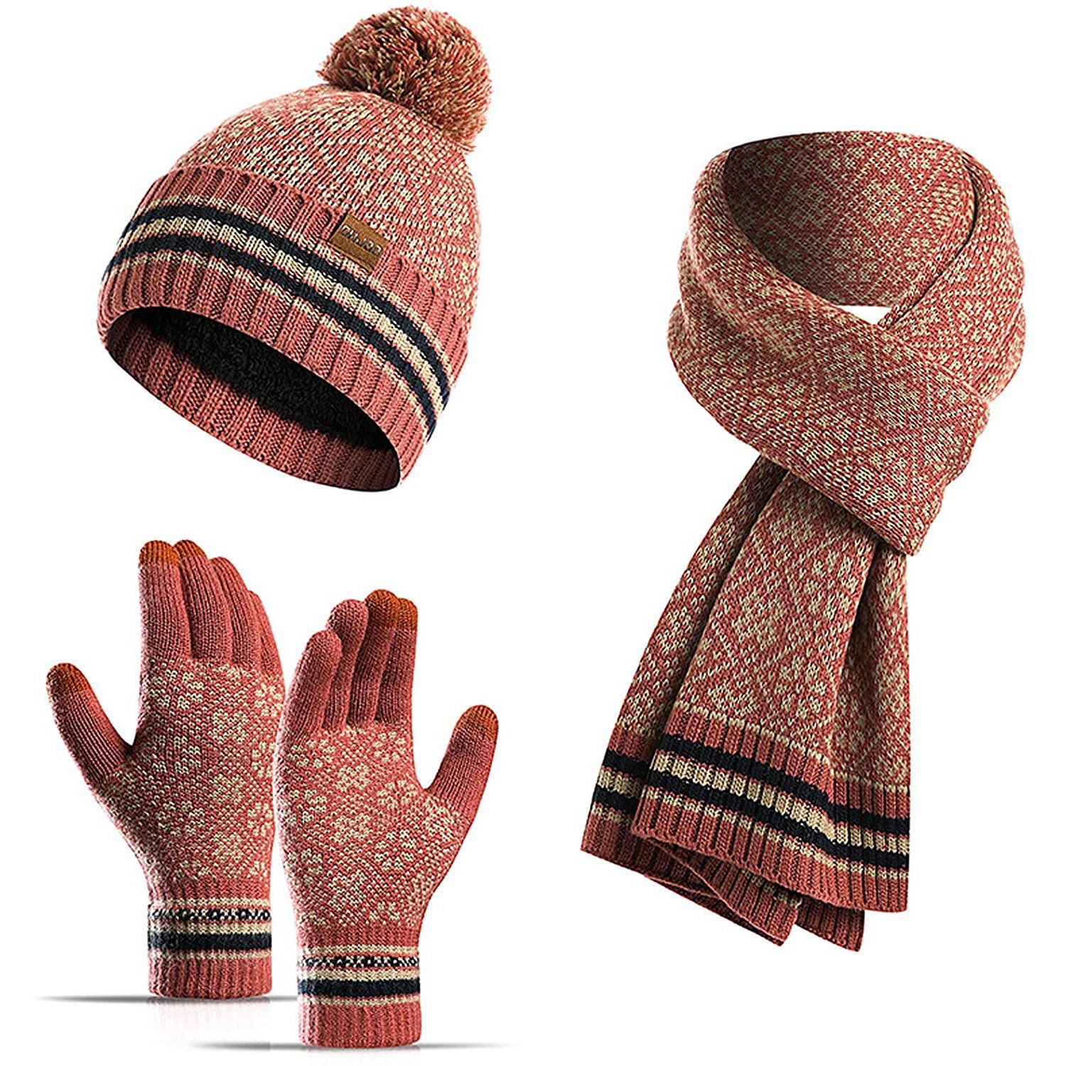 3-in-1 Soft Warm Thick Cable Knitted Beanie Hat Scarf and Gloves Winter Set Cheap Official