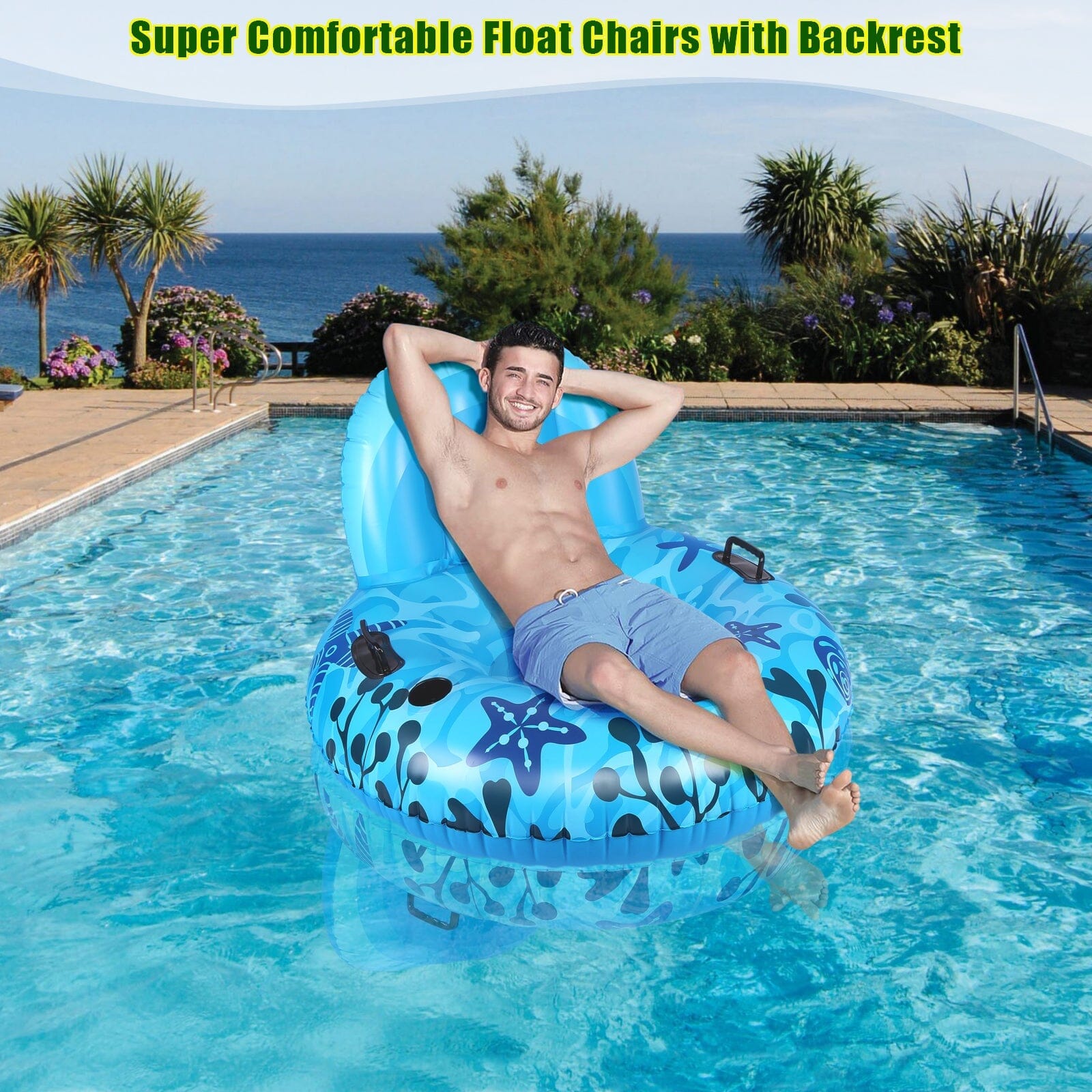 Inflatable Lounger Pool Float with Rubber Handle and Drink Holder Sale Authentic