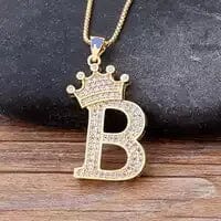 Stainless Steel Gold Overlay Hip Hop Crown A-Z Letters Necklace for Men and Women Outlet Buy