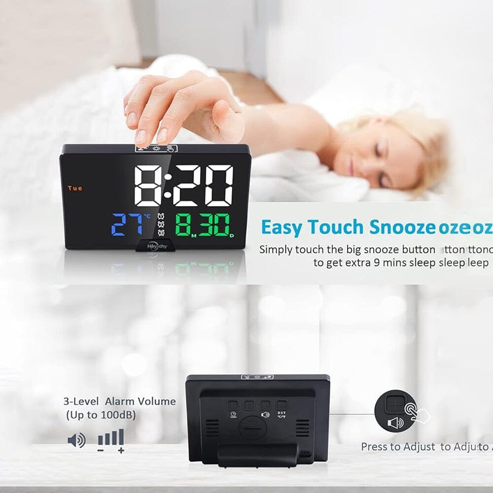 Digital Alarm Clock with Large Number LED Display, Calendar, Date, Temperature & Colored Digits Free Shipping High Quality