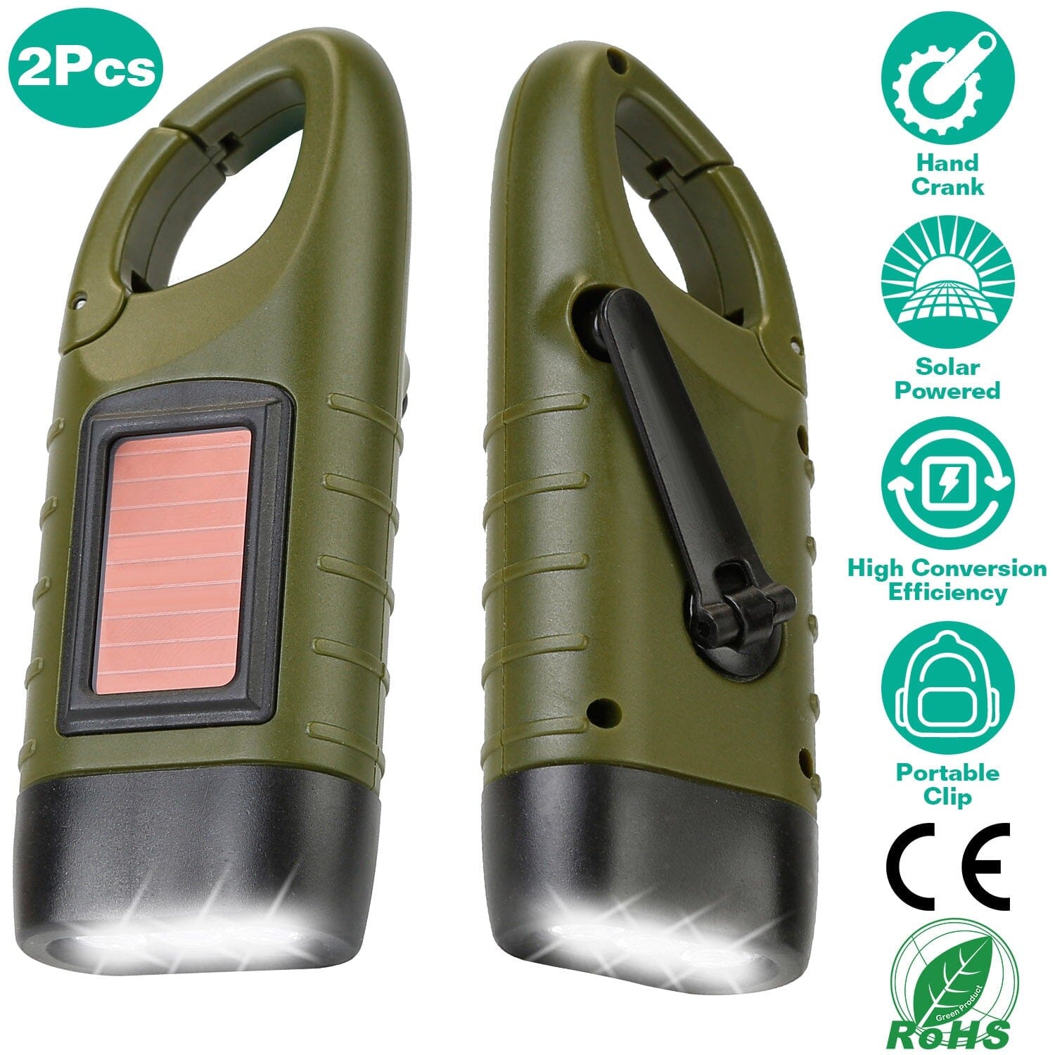 2-Pack: Hand Crank Solar Powered Flashlight Buy Cheap Best Place