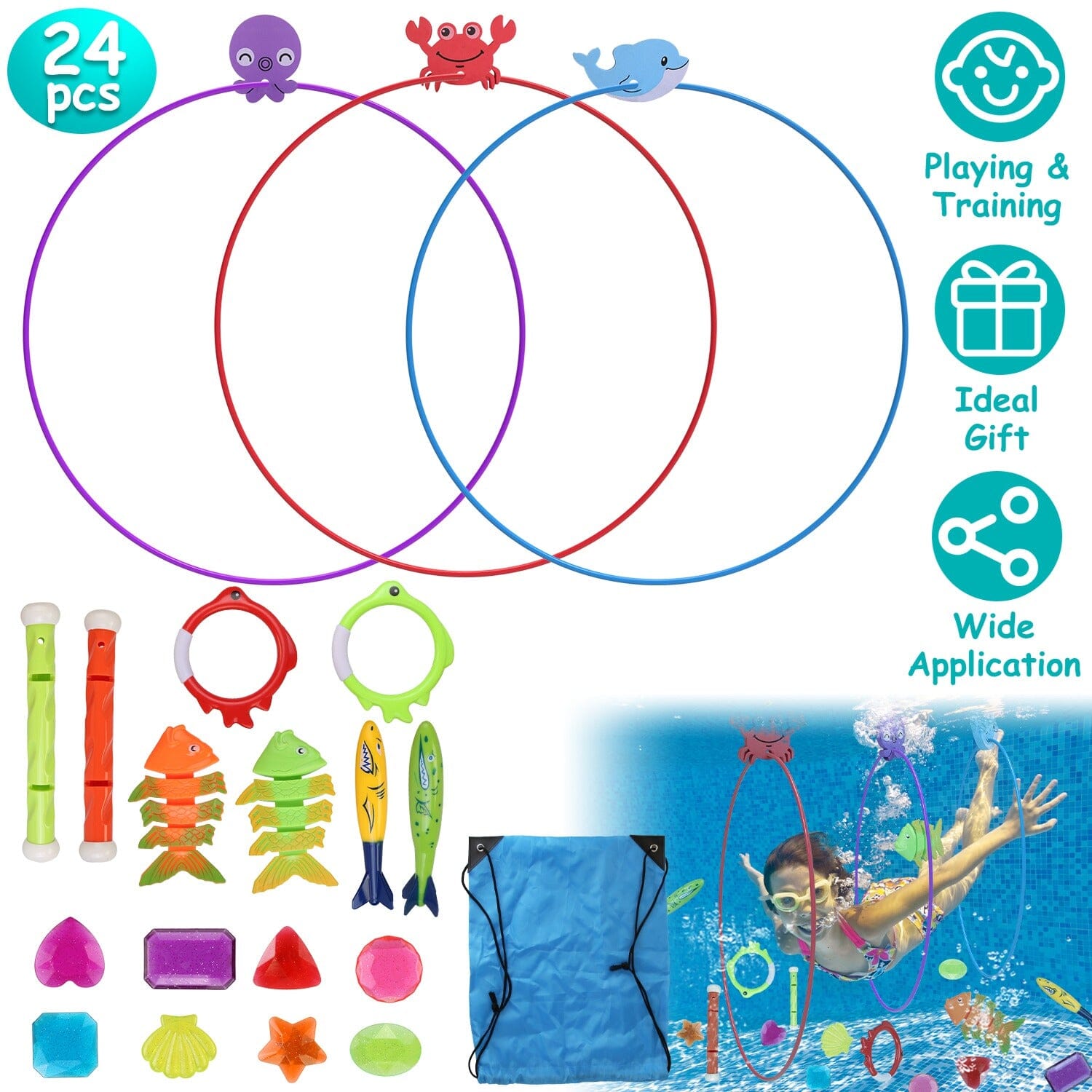 24-Pieces: Diving Toys Swimming Pool for Aged 3+ Years Old With Credit Card Online