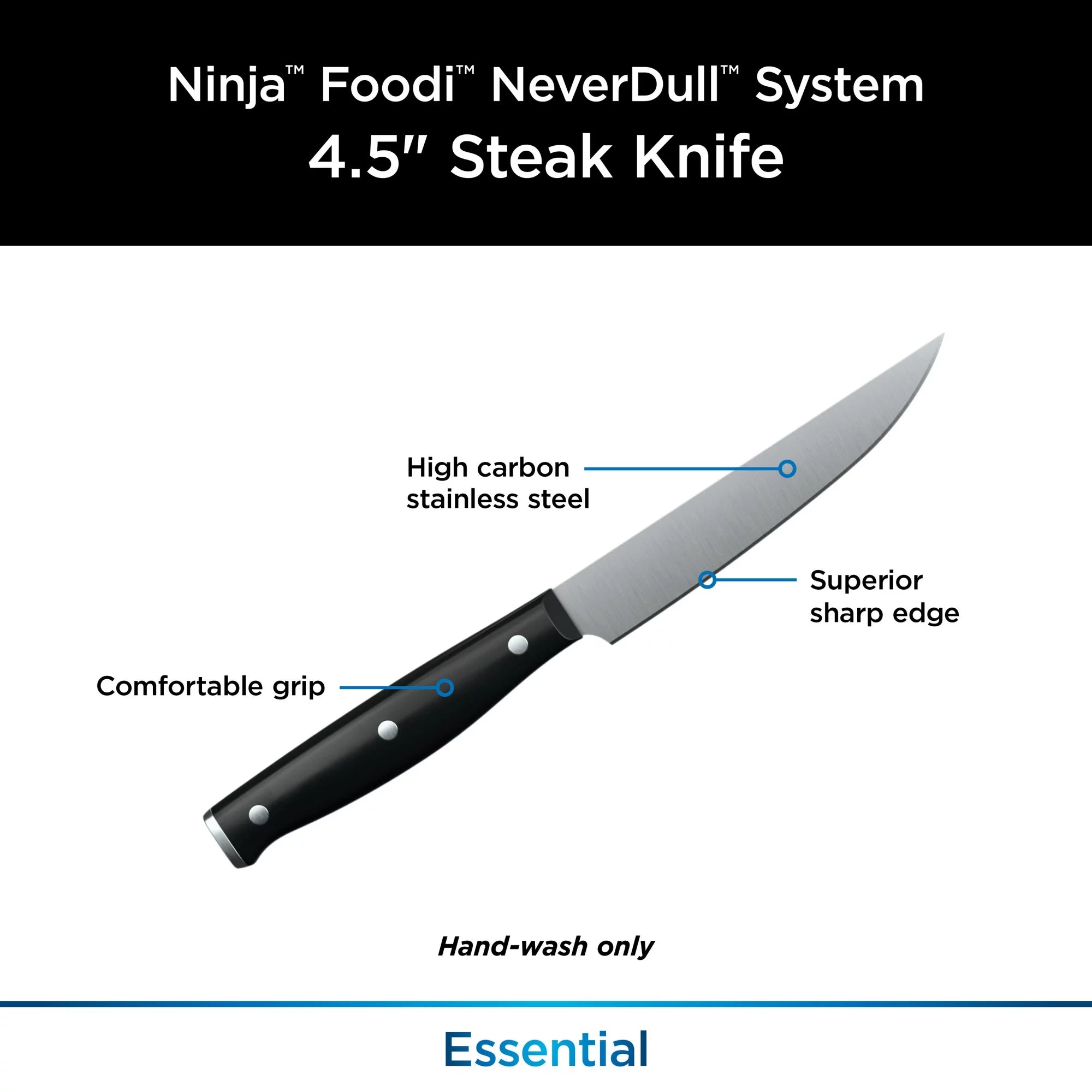 4-Piece Set: Ninja Foodi Never Dull Essential Steel Steak Knife Set, K12004 Largest Supplier Online