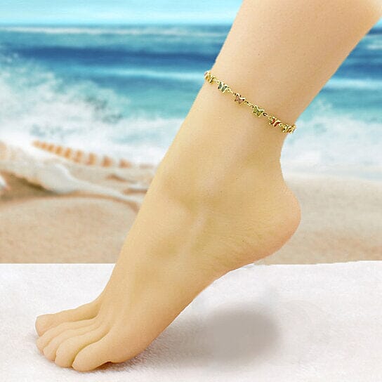 18k Gold Filled High Polish Finish Multi Color Crystal Butterfly Ankle Bracelet Best Seller