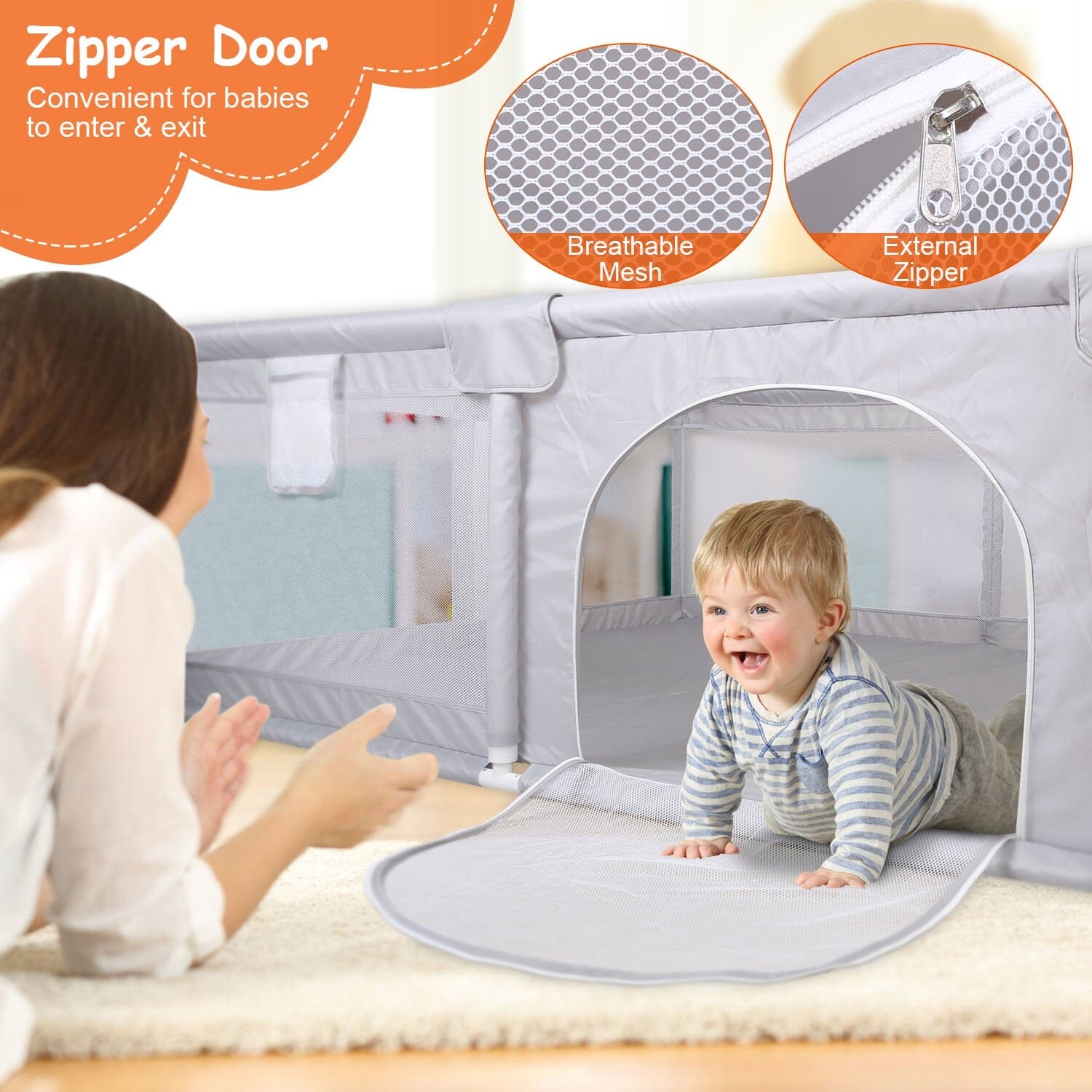 Baby Playpen with Anti-Suction Base Zipper Door Buy Cheap Pay With Paypal