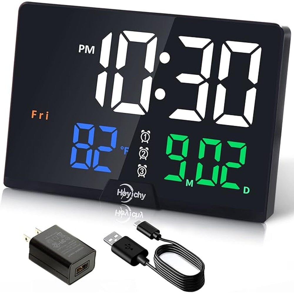 Digital Alarm Clock with Large Number LED Display, Calendar, Date, Temperature & Colored Digits Free Shipping High Quality