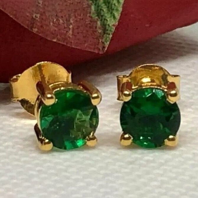 1 Ct Natural Green Emerald Round Cut Women's Stud Earrings 14K Real Yellow Gold Top Quality Cheap Pice