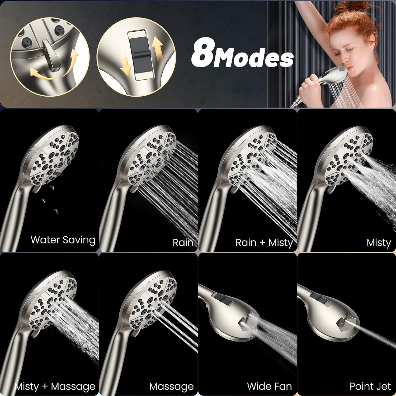 High Pressure 8-Mode Handheld Shower Head  with 80 Extra Long Stainless Steel Hose Free Shipping Inexpensive