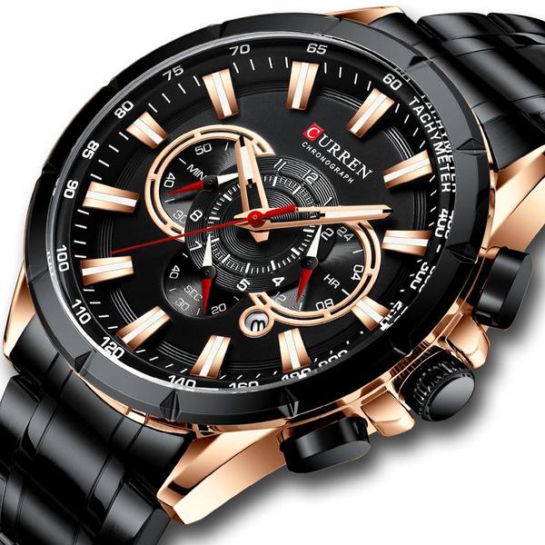 CURREN Men's Multifunctional Chronograph Calendar Quartz Waterproof Full Steel Watch Outlet Deals