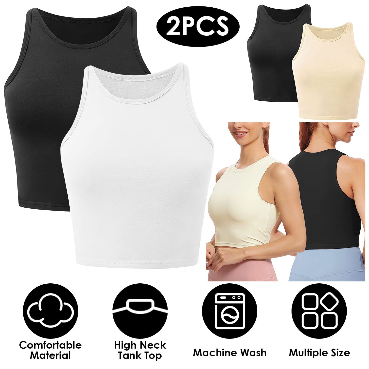 2-Piece: Women Sleeveless Cropped Tank top High Neck Cheapest Pice Sale Online