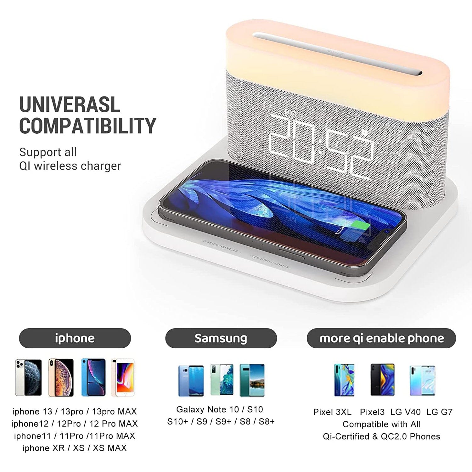 Digital Alarm Clock with Wireless Charging Cheap Usa Stockist