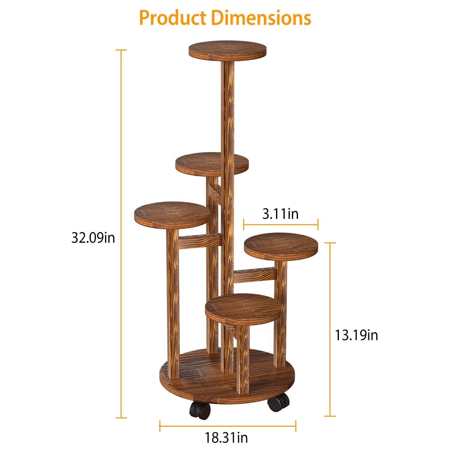 5-Tier Plant Stand with 4 Detachable Wheels Wooden Plant Pot Rolling Shelf Free Shipping Largest Supplier