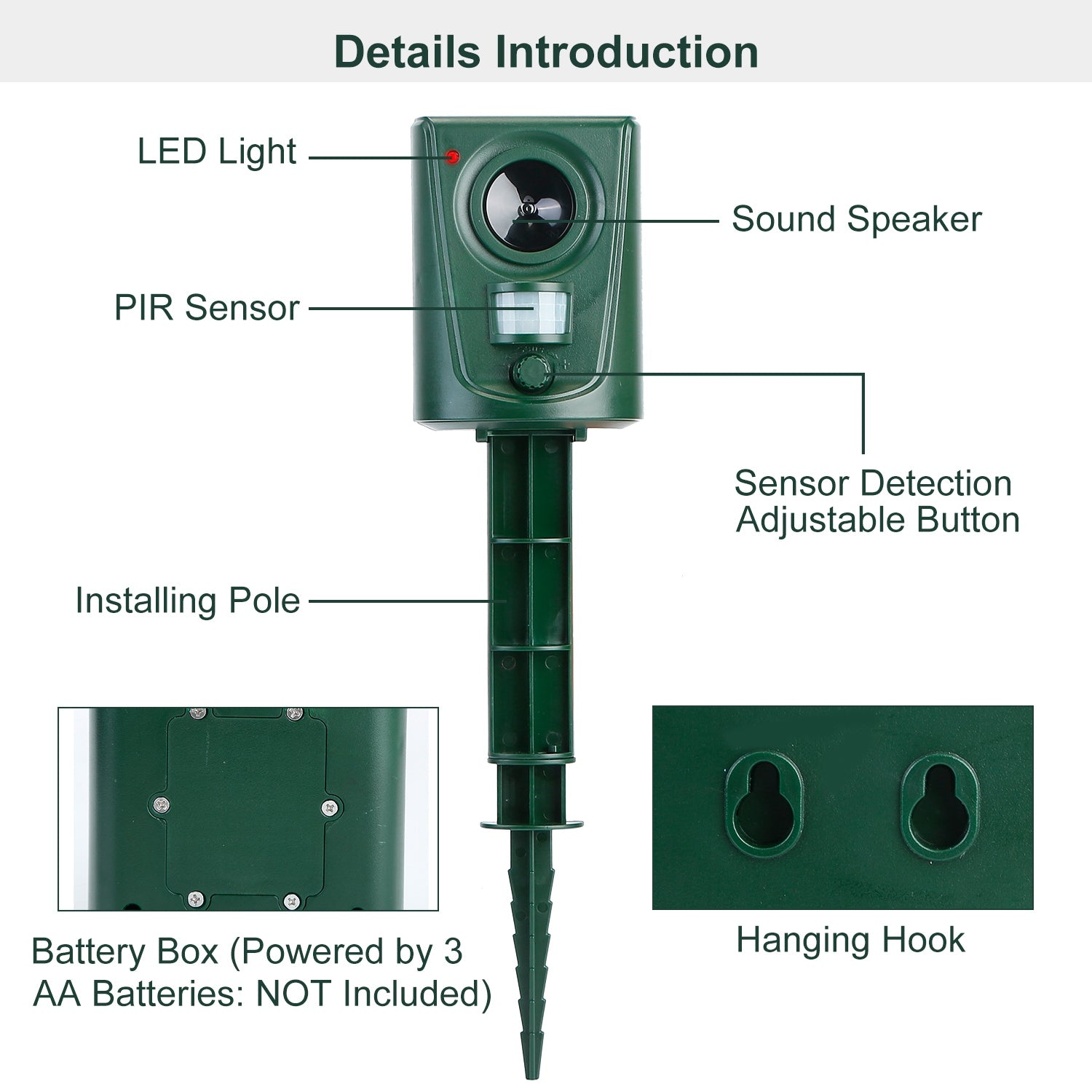 Ultrasonic Animal Repeller IP4 Waterproof Motion Sensor Repellent with Flashing Led Light Finishline For Sale