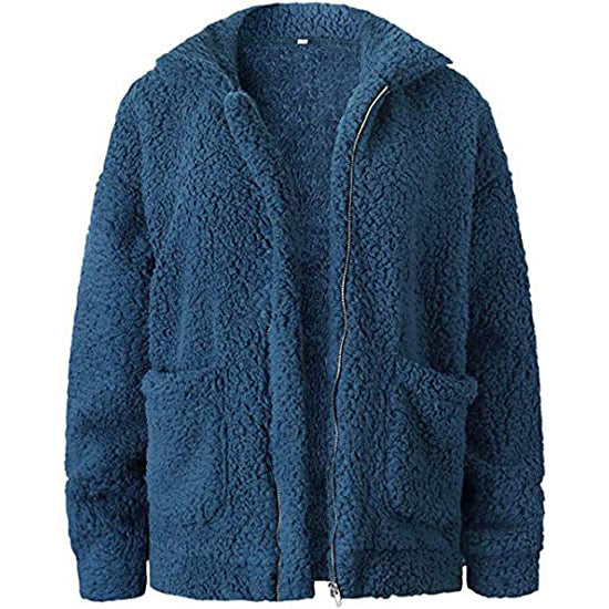 Women's Casual Lapel Fleece Fuzzy Faux Shearling Zipper Coat Outlet Brand New Unisex