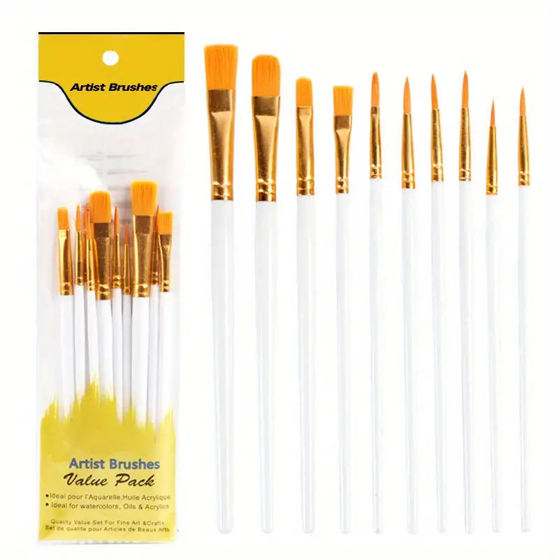 10-Pieces: Artist Paintbrush Nylon Round Pointed Flat Head Set Best Store To Get Cheap Online