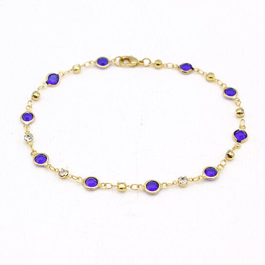 18k Gold Filled High Polish Finish Blue Crystal Ankle Bracelet Quality Free Shipping Outlet