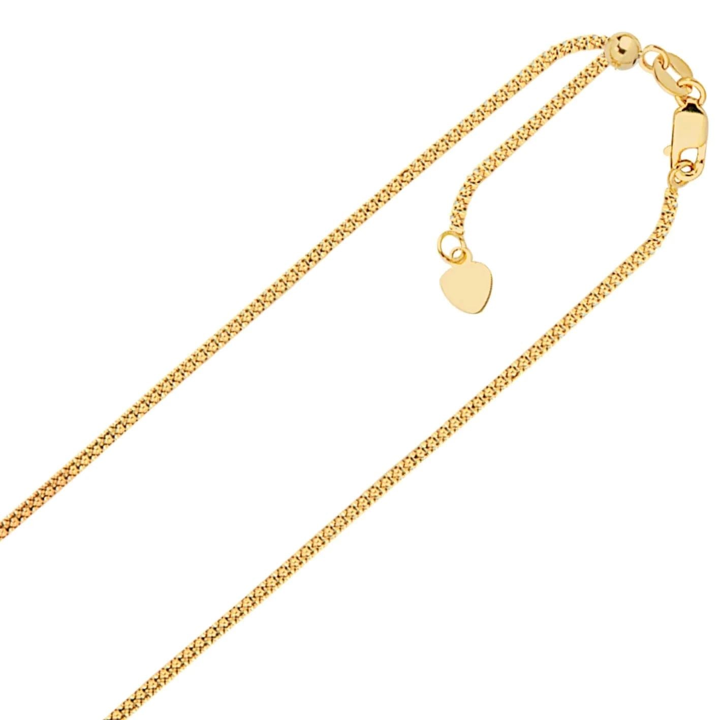 14K Yellow Gold 1MM Solid Adjustable Up to 22 Popcorn Chain Necklace Sale Lowest Pice