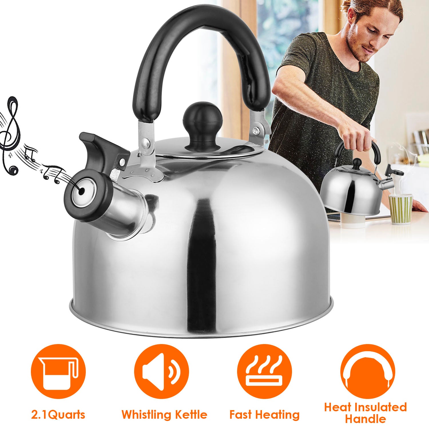 2.1 Quarts Stainless Steel Whistling Tea Kettle Stovetop Induction Gas Teapot 2025 New Cheap Pice