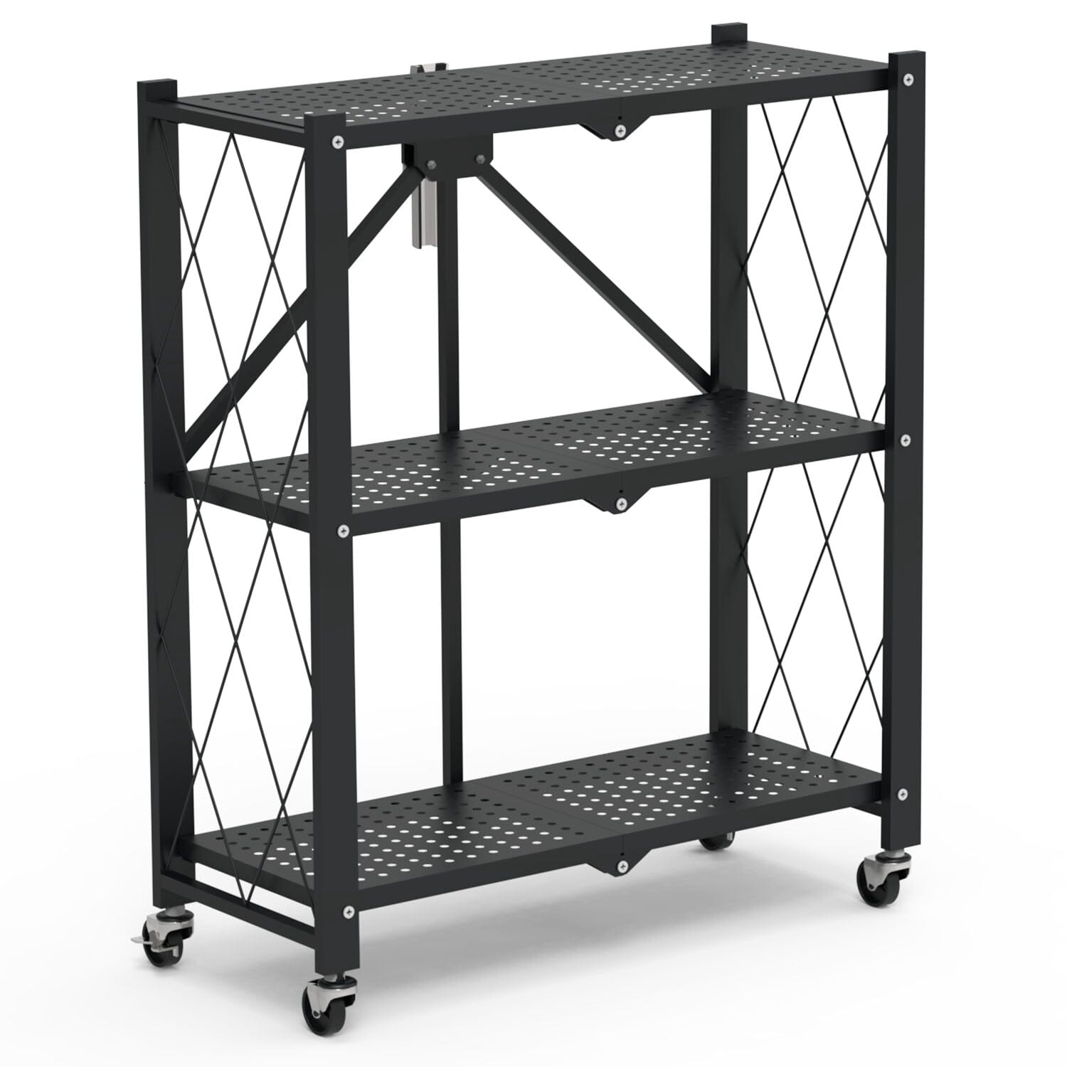 3-Tier Foldable Storage Shelf with Lockable Wheels No Assembly Discount Exclusive