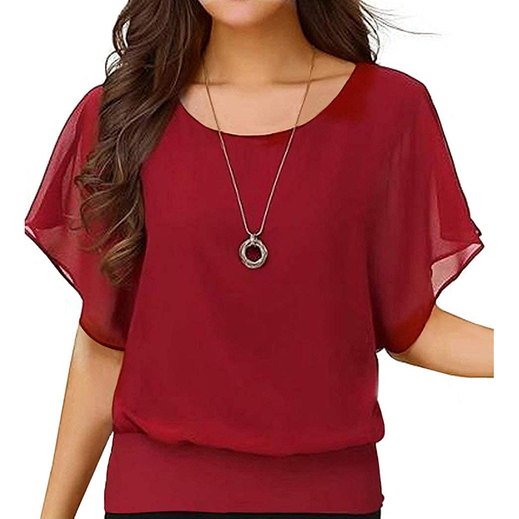 Women's Loose Casual Short Sleeve Chiffon Top T-Shirt Blouse Clearance Buy