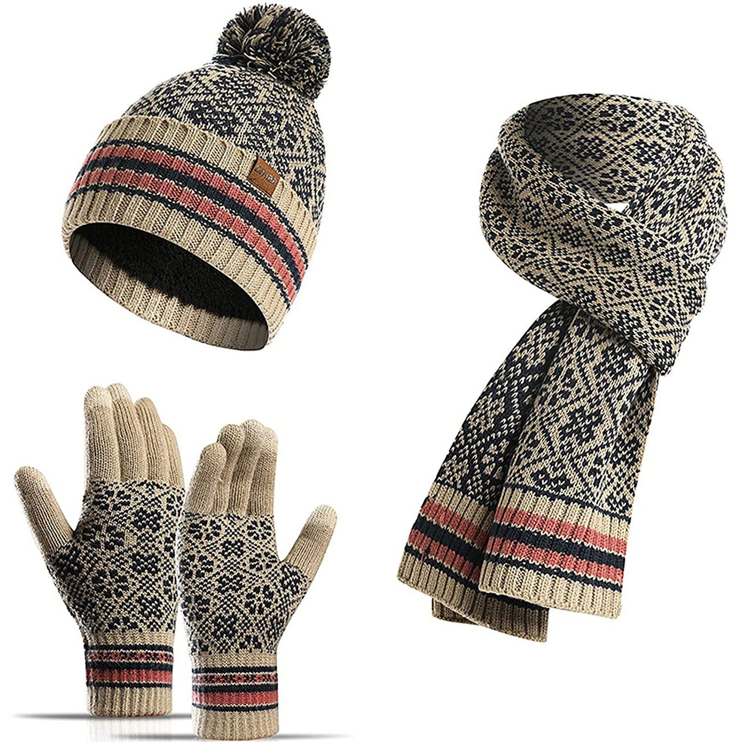 3-in-1 Soft Warm Thick Cable Knitted Beanie Hat Scarf and Gloves Winter Set Cheap Official