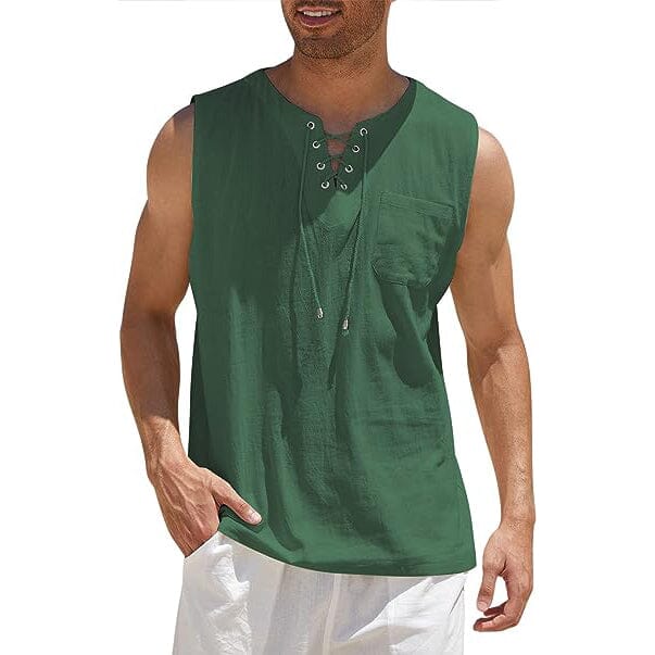 Men's Cotton Linen Tank Top Shirts Casual Sleeveless Lace Up Beach Hippie Tops Bohemian Renaissance Pirate Tunic Get To Buy For Sale