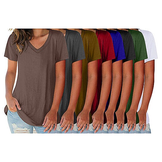 5-Pack: Ladies Ultra Soft Cotton Blend Basic V-Neck Short Sleeve Shirts Cheap Manchester