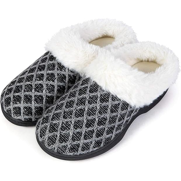 Roxoni Women's Cozy Memory Foam Slippers, Fuzzy Warm Faux Fur, Indoor Outdoor Rubber Sole Sale New