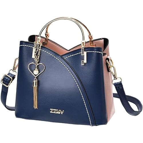 Color Block Satchel Bag with Metal Tassel Decor and Crossbody Strap Purchase For Sale