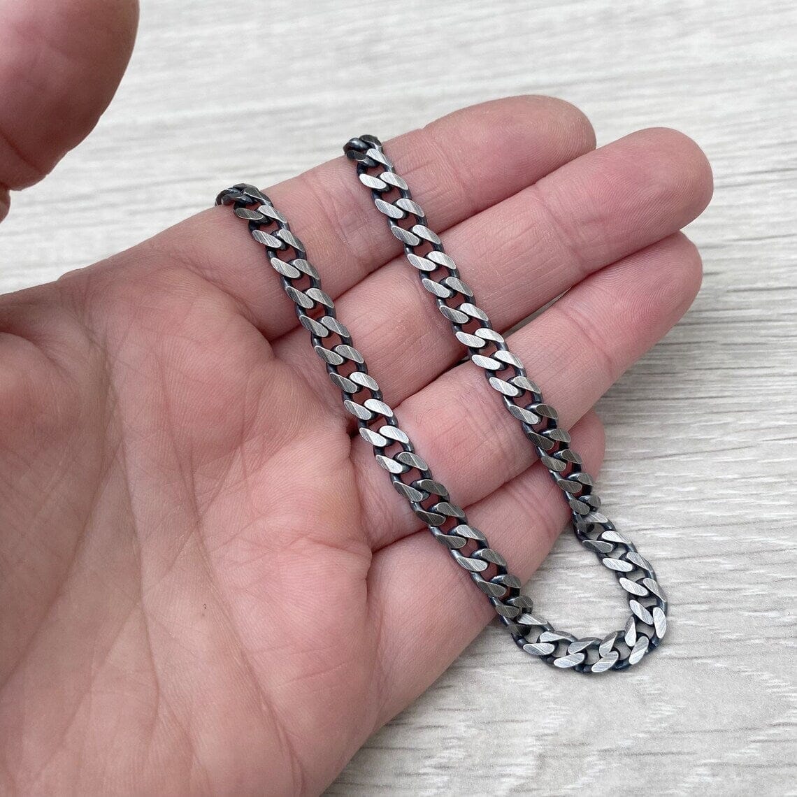 925 Sterling Silver Italian Solid Flat Cuban Curb Link Chain 5.7mm, Titanium Gunmetal Finish Ebay