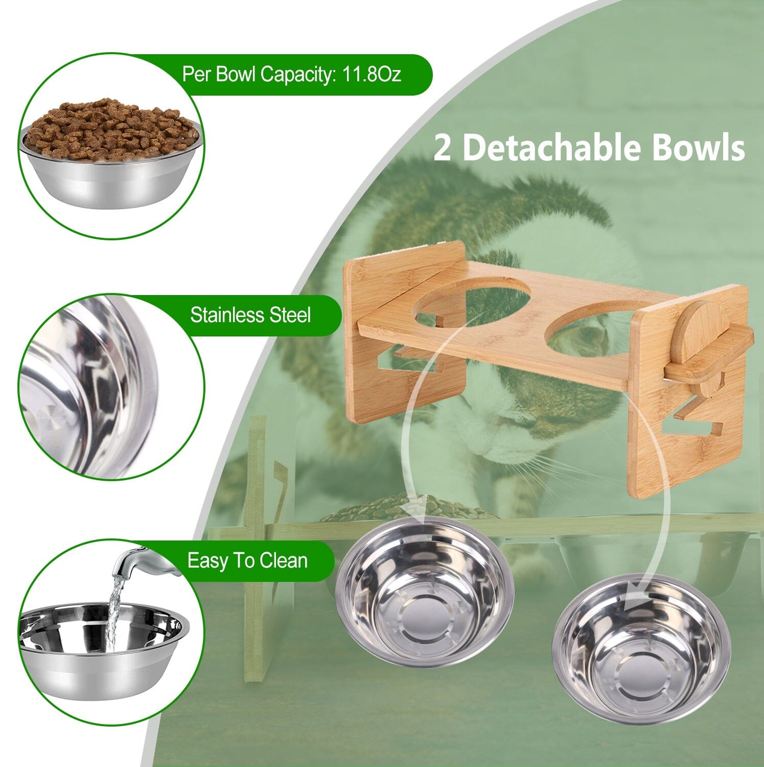 5°Tilt Bamboo Double Elevated Dog Bowls with 4 Adjustable Heights With Paypal Sale Online