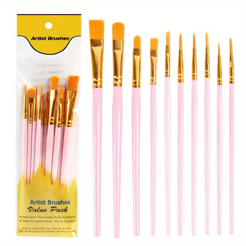 10-Pieces: Artist Paintbrush Nylon Round Pointed Flat Head Set Best Store To Get Cheap Online