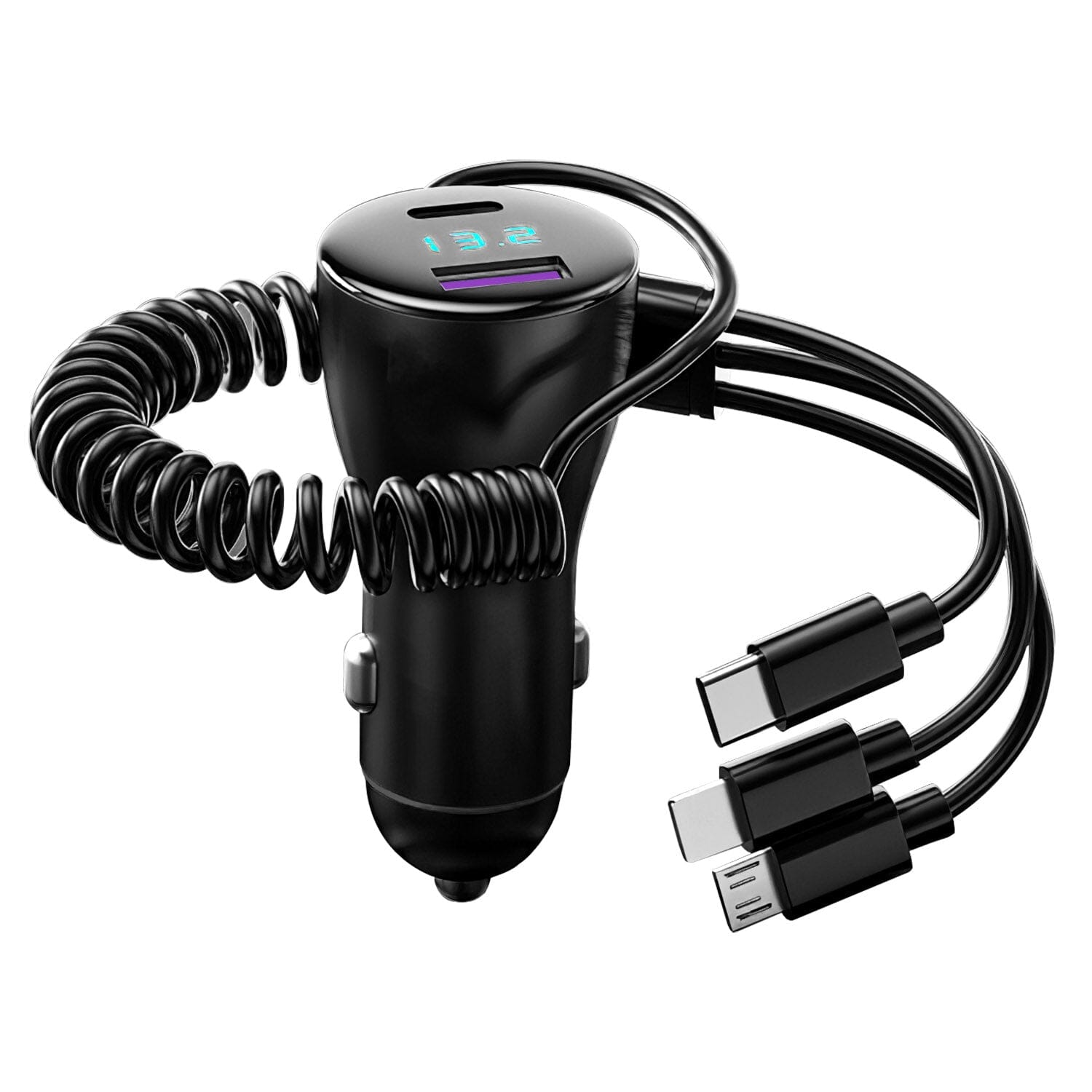 5-in-1 Fast Charge Car Charger QC PD USB Type C LT 5 Port with 4ft Coiled Cable Outlet Good Selling