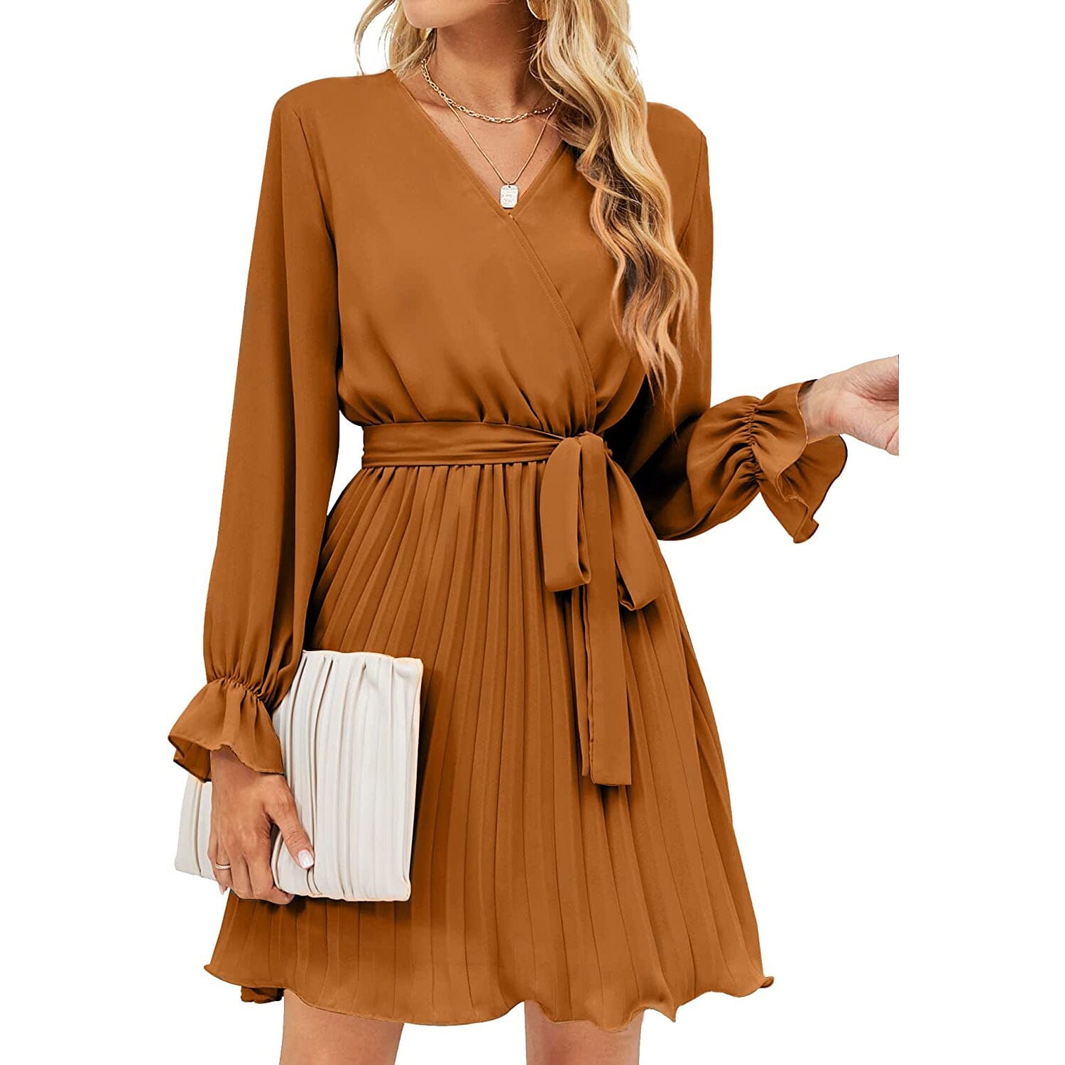 Womens Wrap V Neck Pleated Long Sleeve Mini Dresses Buy Cheap For Nice