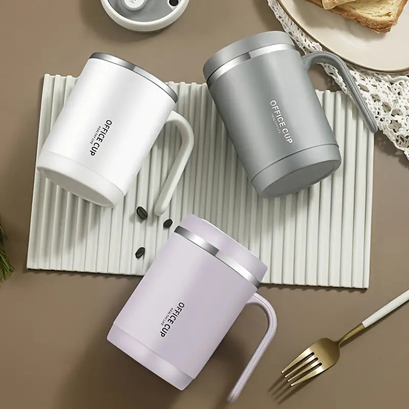 500ml Water Cup with Cover Sealing Silicone Ring Double-layer Leak-proof Drink Water Handle Stainless Coffee Insulated Cup Cheap Pice Outlet Sale