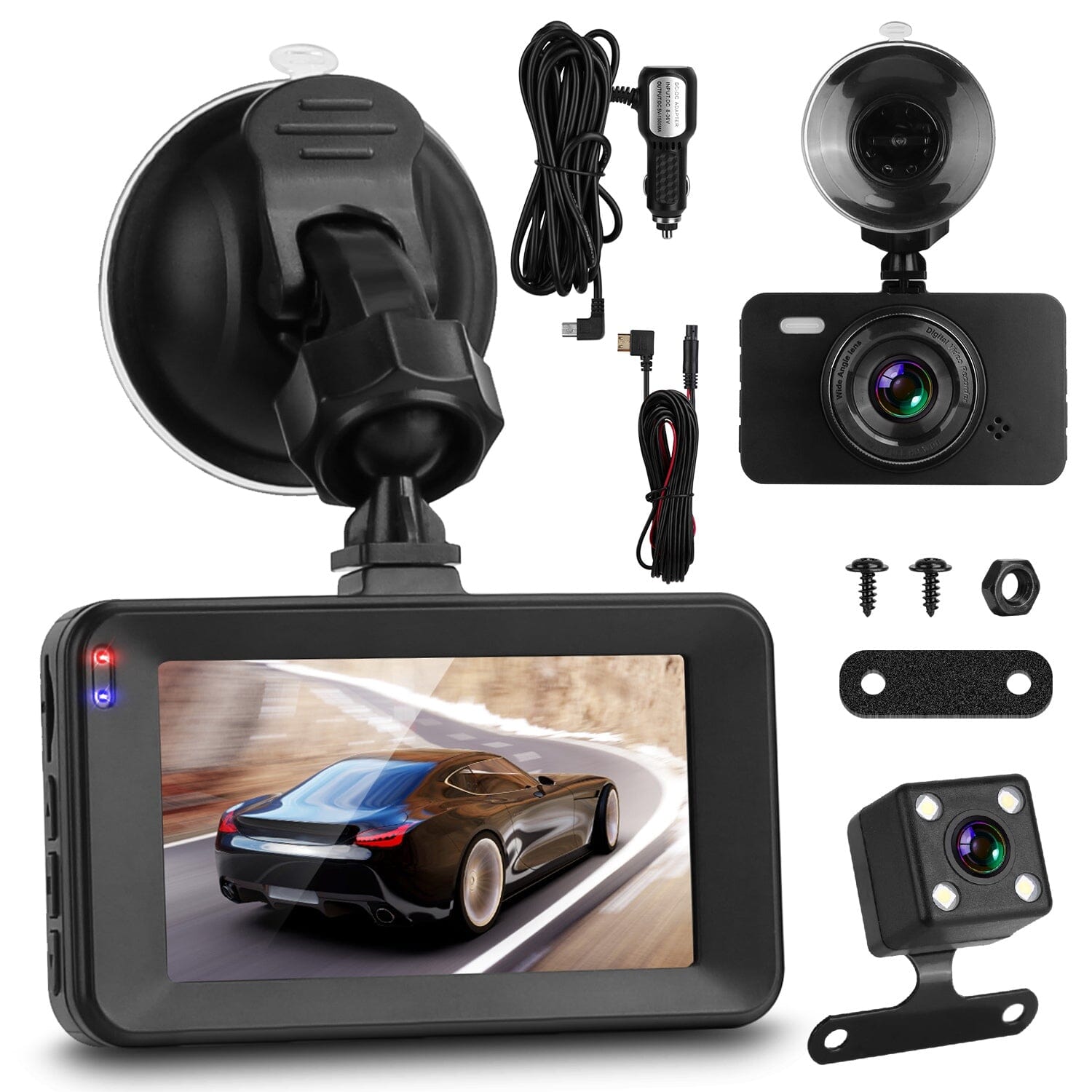 1080P Dual Dash Cam 3 Screen with Front and Rear Camera G-Sensor Motion Night Vision Loop Recording 2025 New For Sale