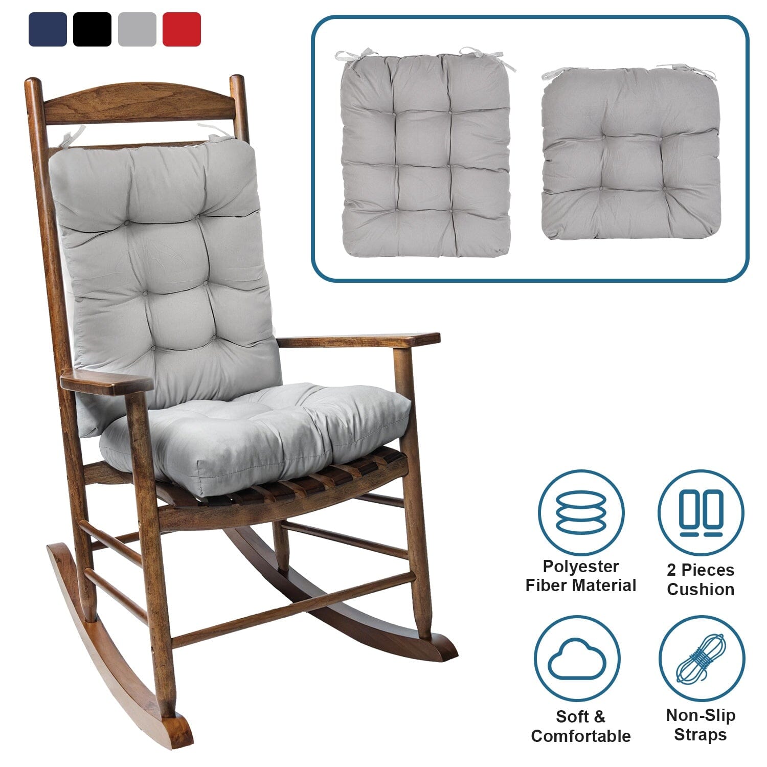 2-Piece Set: Rocking Chair Cushion with Non-Slip Ties Polyester Fiber Filling Clearance Cheap Real