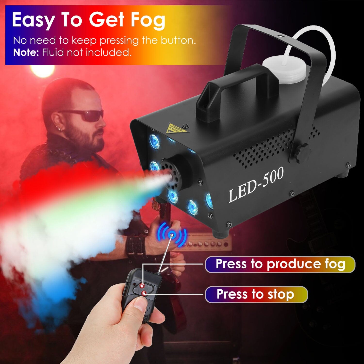 500W Fog Machine 2000CFM Colorful Smoke Machine with 8-Pieces LEDs 5 Lighting Effects 3-Level Brightness Clearance How Much