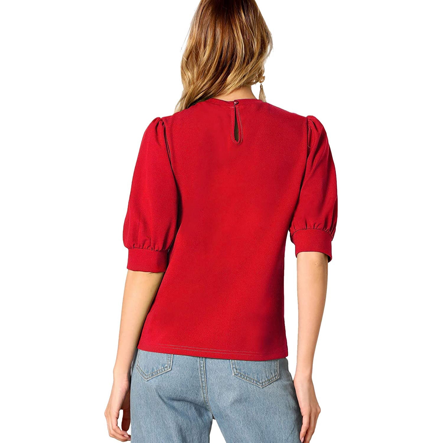 Women's Puff Sleeve Pullover Keyhole Back Blouse Wholesale Pice Cheap Online